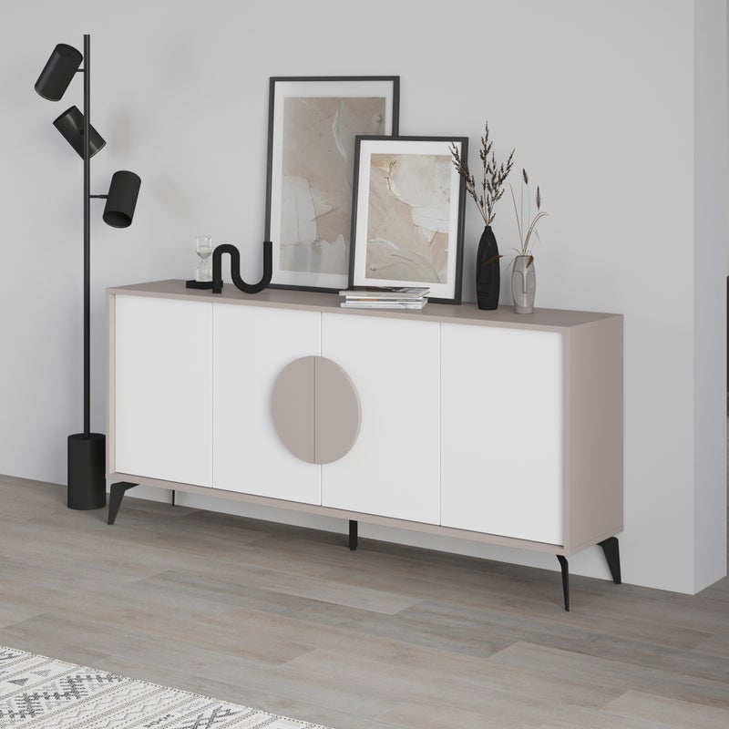 Mourah Home Gora Console - Modern Sideboard With 4 Doors - Storage Cabinet For Living Room, Office, Lounge, Dining Room, Kitchen, Hallway - 35.6X82X180 Cm - White- Light Mocha- 2 Years Warranty - Image 2